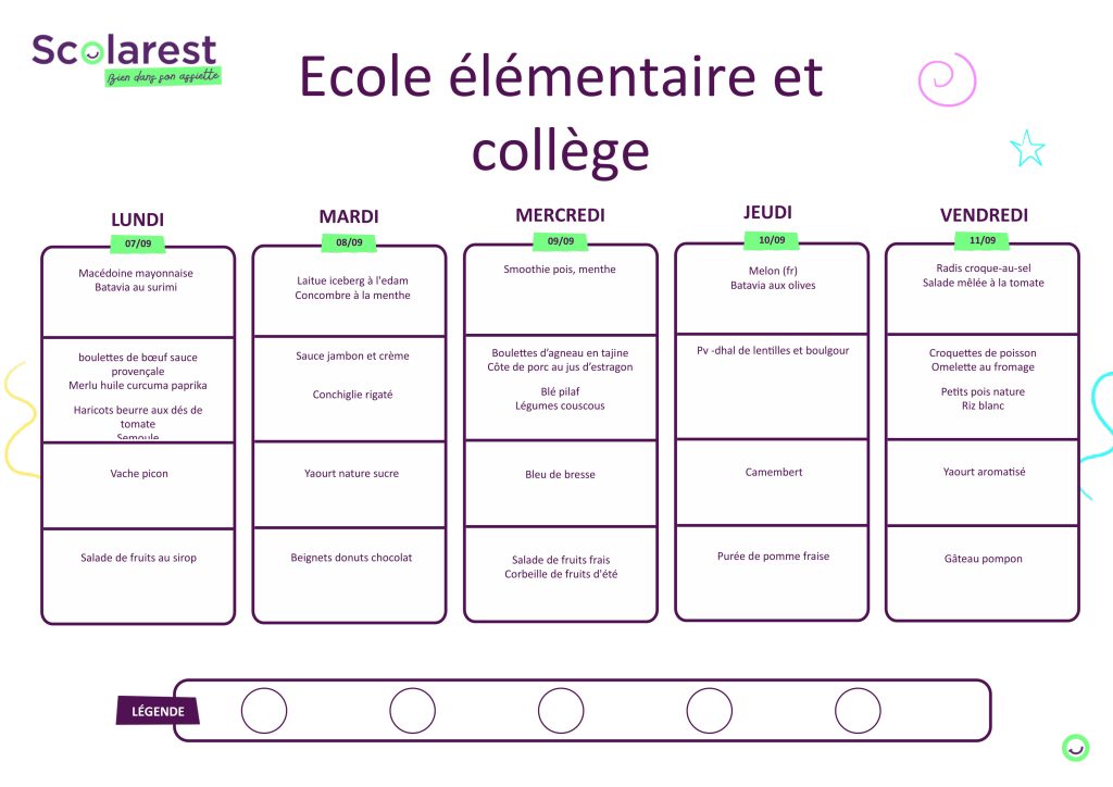 Menu du 7 au 11 septembre 2026