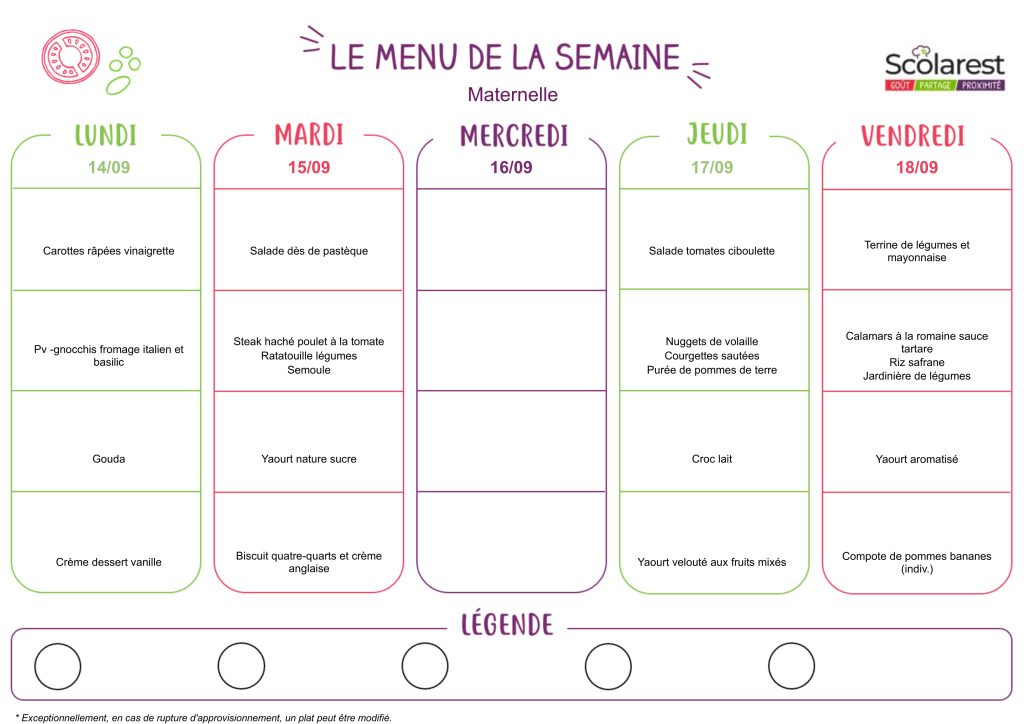 Menu du 14 au 18 septembre 2026