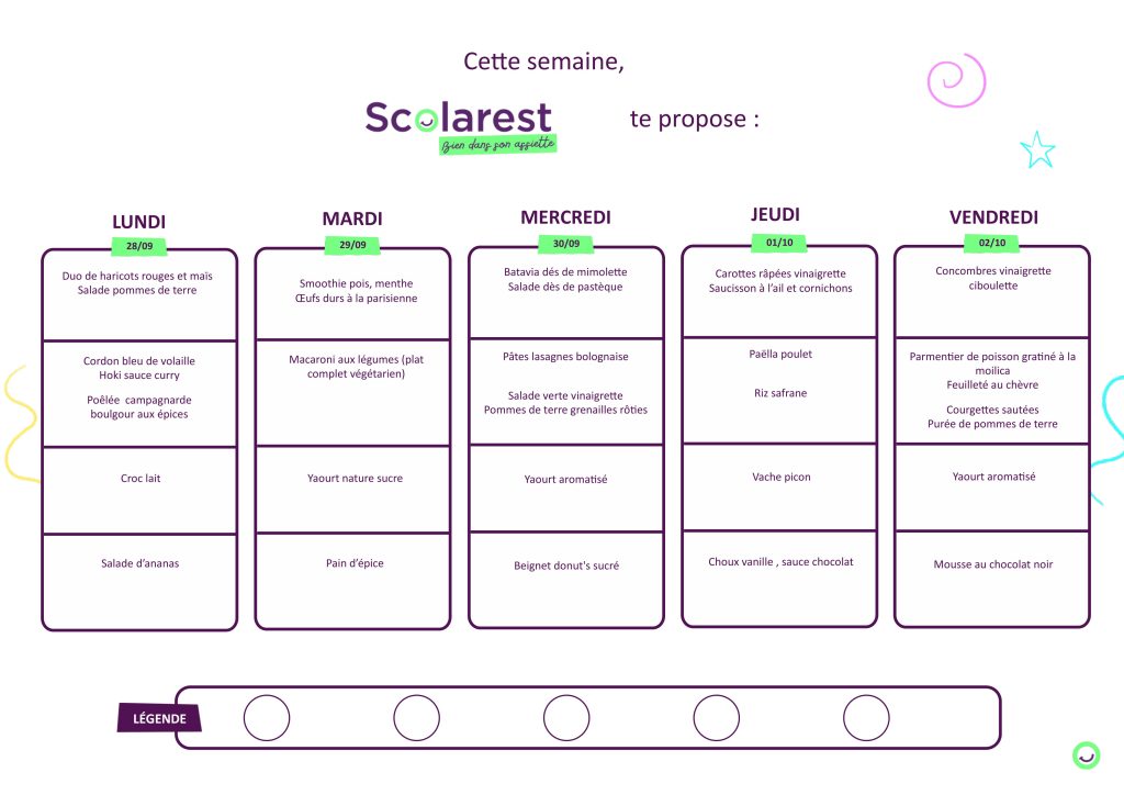 Menu du 28 septembre au 2 octobre 2026