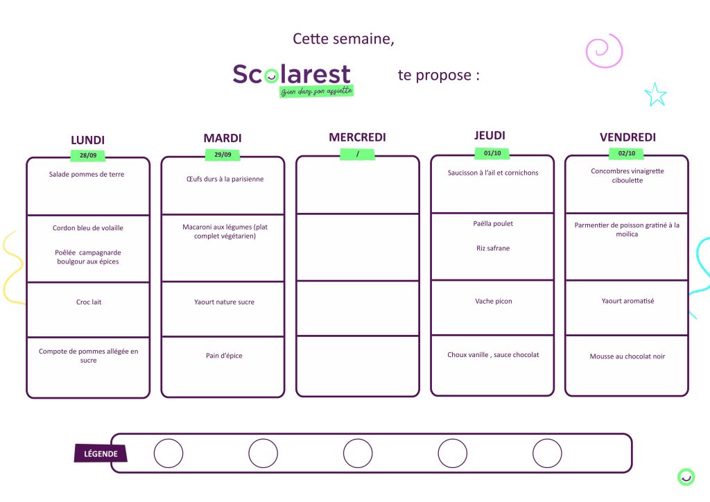 Menu du 28 septembre au 2 octobre 2026