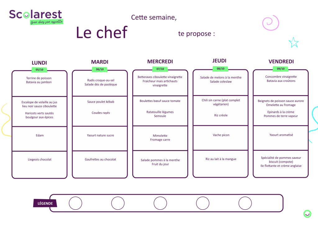 Menu du 5 au 9 octobre 2026