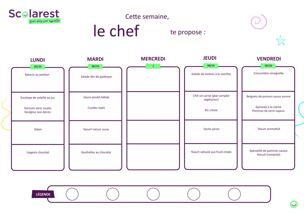 Menu du 5 au 9 octobre 2026