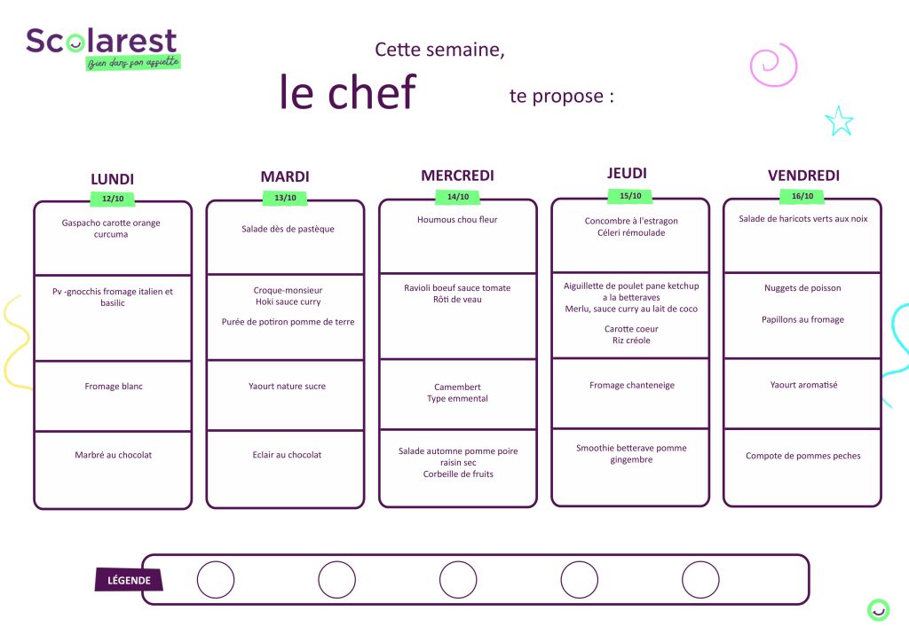 Menu du 12 au 16 octobre 2026